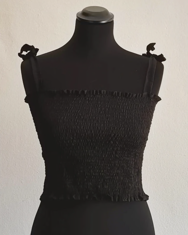 Shirred Black Top